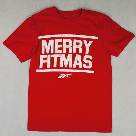 Reebok Merry Fitmas T-Shirt Men's Small Red Christmas Sports - Picture 1 of 8